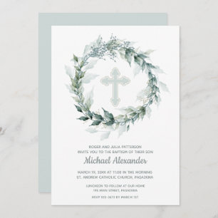 Blue Wreath Baptism Invitations
