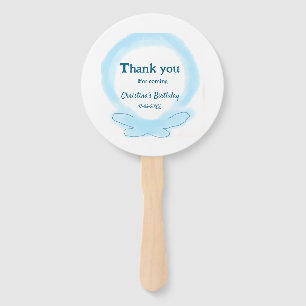 Blue wreath floral watercolor thank you for coming hand fan