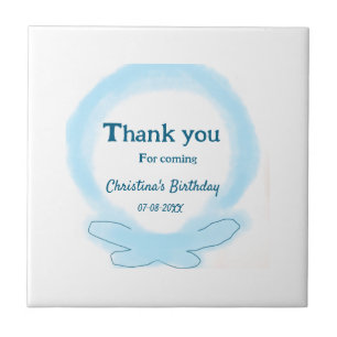 Blue wreath floral watercolor thank you for coming tile
