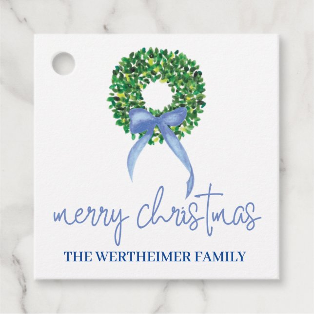 Blue Wreath Holiday Christmas Tags (Front)