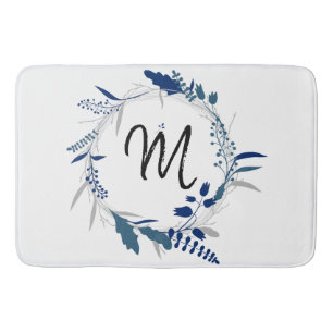 Blue Wreath Monogram Bath Mat