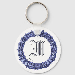 Blue Wreath Monogrammed Keychain