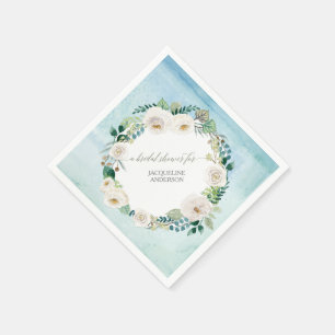 Blue Wreath Rustic Alabaster Roses Foliage Floral Napkin