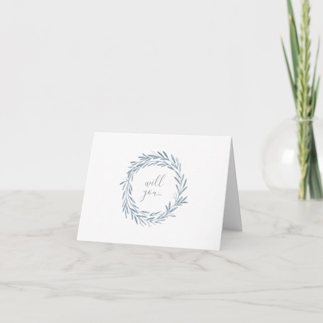 Blue Wreath Will You be my Bridesmaid Proposal Note Card (Front)