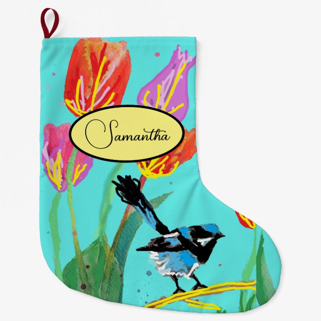 Blue Wren Australian Bird Birds Christmas Stocking (Front)
