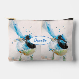 Blue Wren Australian Bird Watercolour Painting Accessory Pouch