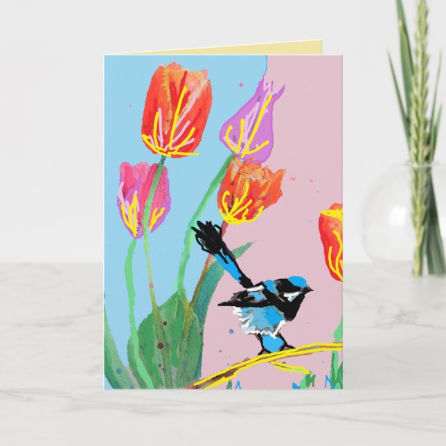 Blue Wren Australie porte la carte d'anniversaire  (Devant)