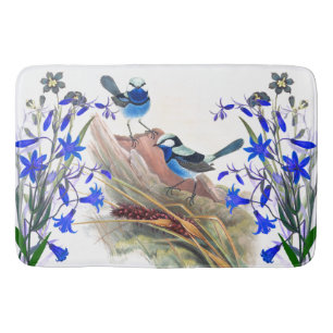 Blue Wren Bird Wildlife Animals Floral Flowers Bath Mat