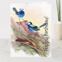 Blue Wren Birds Floral Wildlife Flowers Birthday