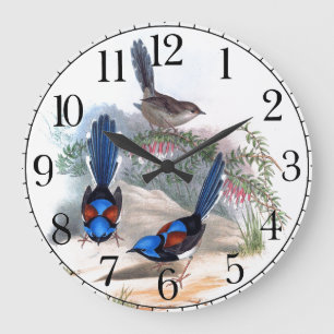Blue Wren Birds Wildlife Animals Wall Clock