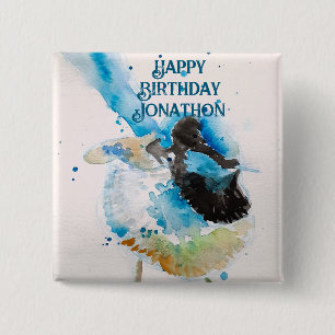 Blue Wren Watercolor Happy Birthday Wrens Aqua 2 Inch Square Button
