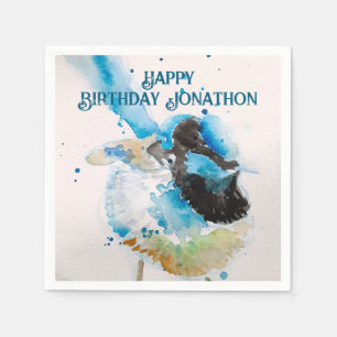 Blue Wren Watercolor Happy Birthday Wrens Aqua Napkin