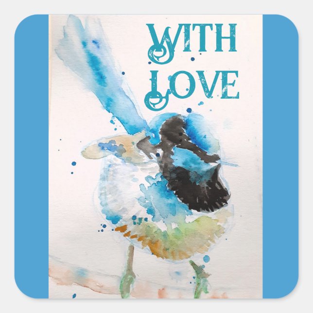 Blue Wren Watercolor With Love Wrens Aqua Square Sticker (Front)