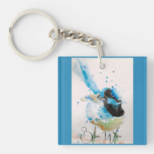 Blue Wren Watercolour Painting Australian Birds Keychain