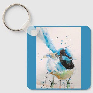 Blue Wren Watercolour Painting Australian Birds Keychain
