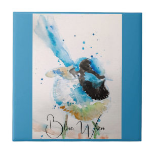Blue Wren Watercolour Painting Australian Birds Tile
