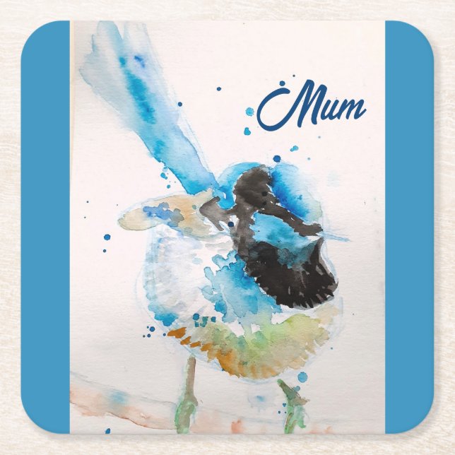 Blue Wren Wrens Watercolour Baby Blue Australian Square Paper Coaster (Front)