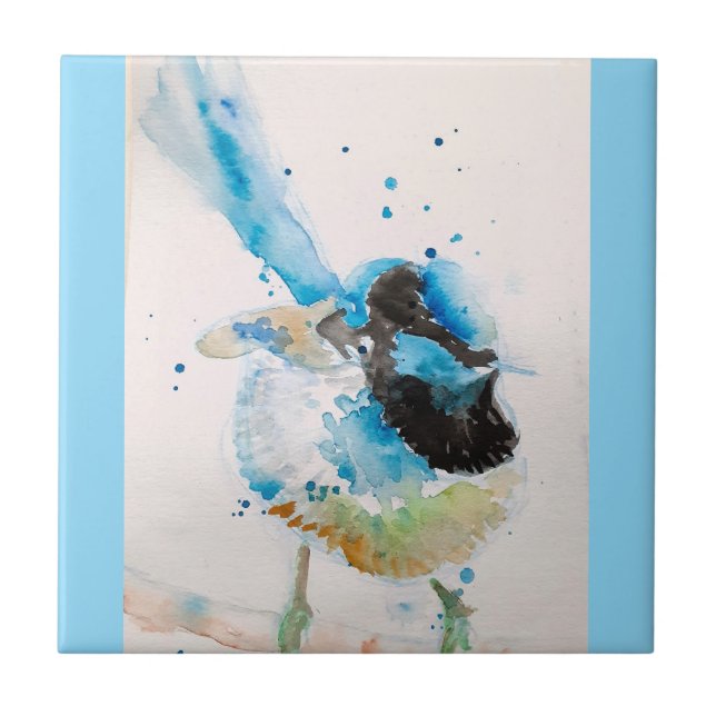 Blue Wren Wrens Watercolour Baby Blue Australian Tile (Front)