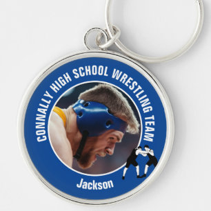 Blue Wrestling Team Photo High School Wrestler Keychain