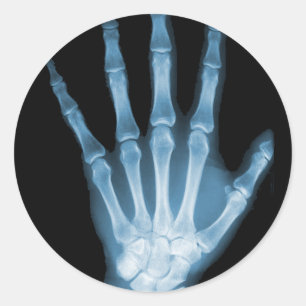 Blue X-ray Skeleton Hand Classic Round Sticker