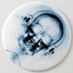 Blue X-Ray Vision Music Skeleton Skull 6 Inch Round Button