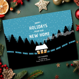 Blue Xmas Moving Faire-part avec petit cabine