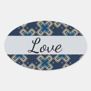 Blue X's abstract pattern Oval Sticker