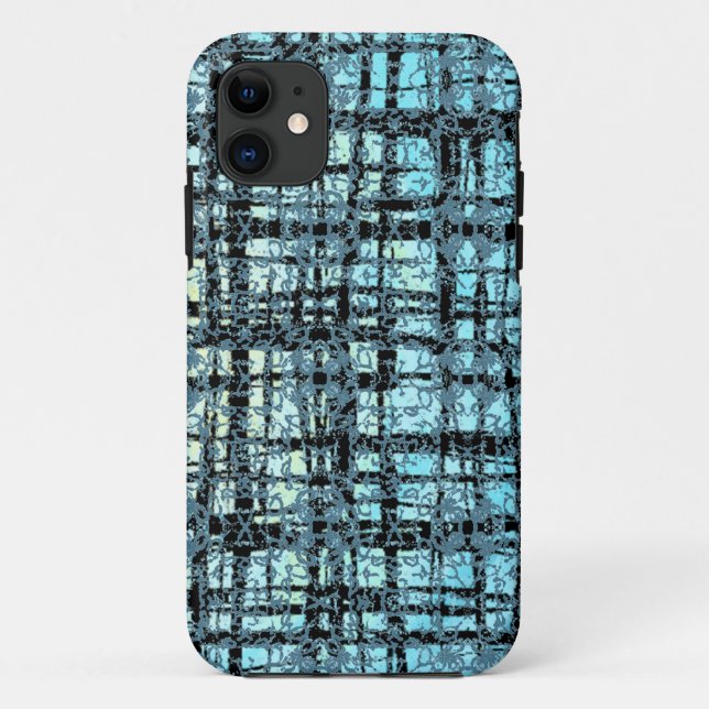 Blue X's and O's Pattern Black Check Case-Mate iPhone Case (Back)