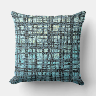 Blue X's and O's Pattern Black Check Outdoor Pillow