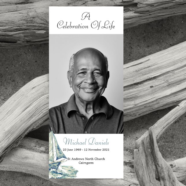 Blue Yacht Celebration Of Life Photo Card (Creator Uploaded)