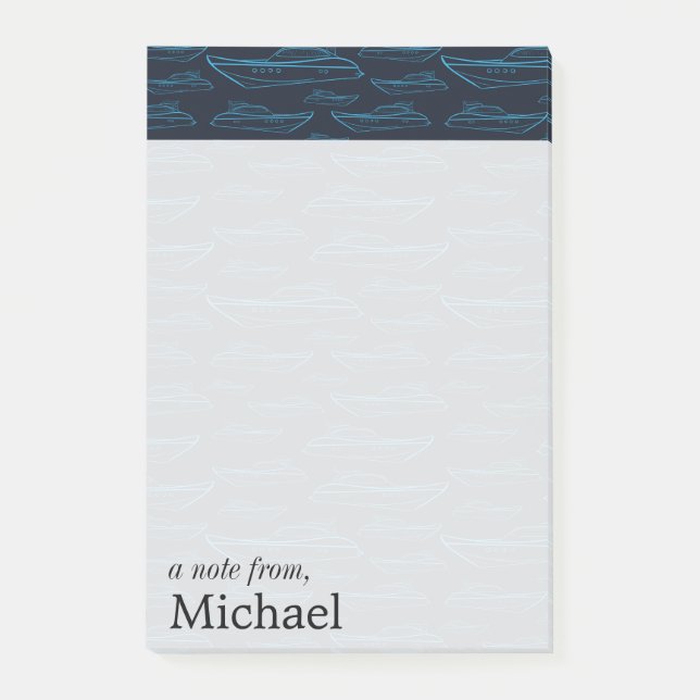 Blue Yacht Pattern | Add Your Name Post-it Notes (Front)