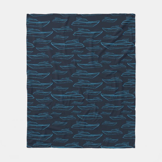Blue Yacht Pattern Fleece Blanket (Front)