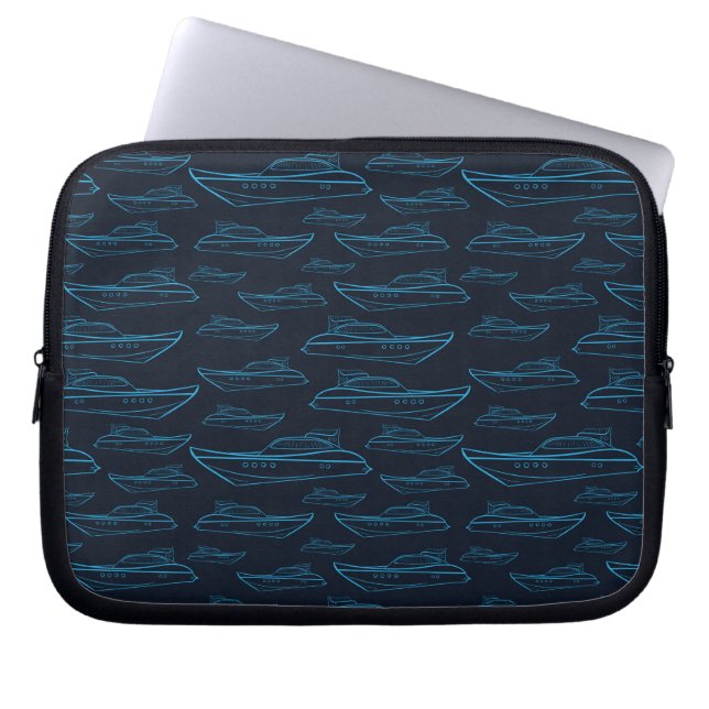 Blue Yacht Pattern Laptop Sleeve (Front)