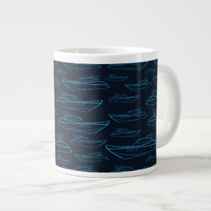 Blue Yacht Pattern Large Coffee Mug