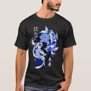Blue Yakuza Japanese tattoos, koi fish pond, flora T-Shirt