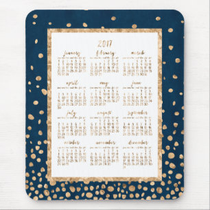 Blue Yearly 2017 Calendar Mouse Pads Gold Confetti