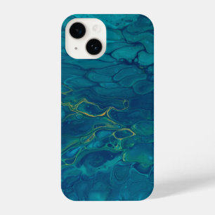 Blue & Yellow Abstract Marble Mosaic Fluid Art iPhone 14 Case