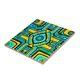 Blue Yellow abstract pattern Tile