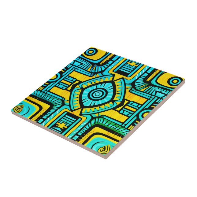 Blue Yellow abstract pattern Tile (Side)