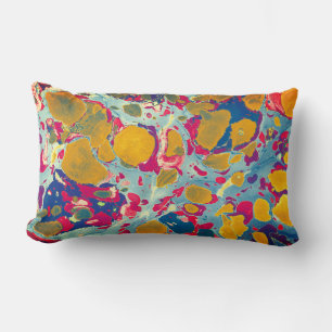 Blue & Yellow Abstract Print Lumbar Throw Pillow
