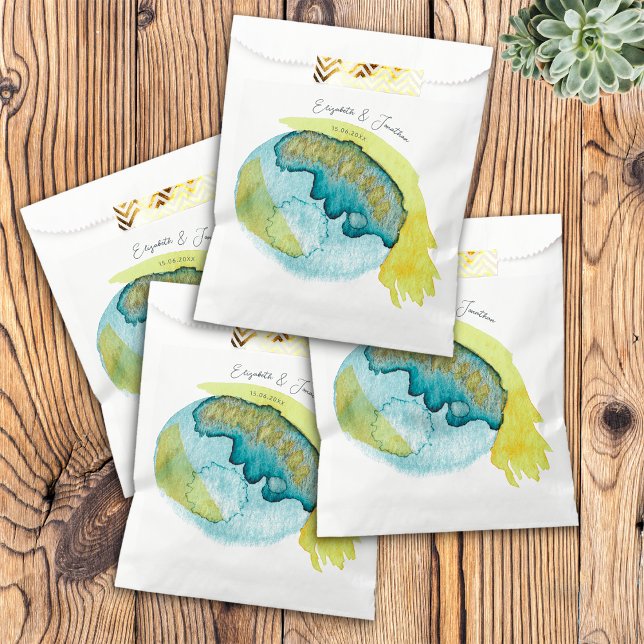 Blue Yellow Abstract Watercolor Art Unique Wedding Favour Bag (Creator Uploaded)