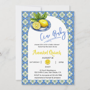Blue Yellow Amalfi Ciao Baby Lemon Baby Shower Invitation