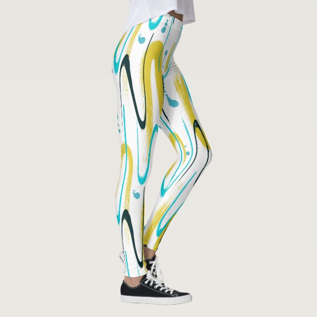 Blue yellow and blac brushstrokes abstract pattern leggings (Right)