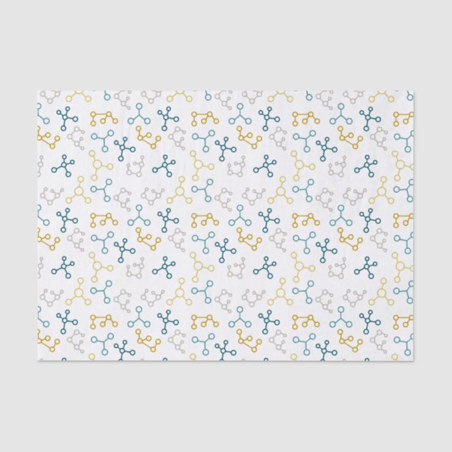 Blue, yellow and grey molecules gift wrap tissue paper (Front)