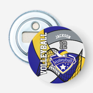 Blue, Yellow and Grey Volleyball Logo Bottle Opener