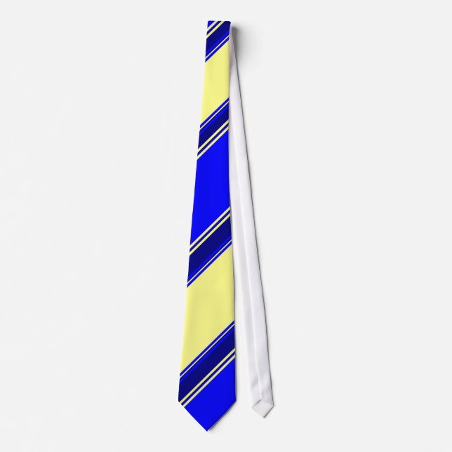 Blue Yellow and Navy Alternating Striped Tie (Front)