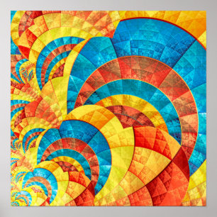 Blue, Yellow and Orange Fractal Pattern Poster