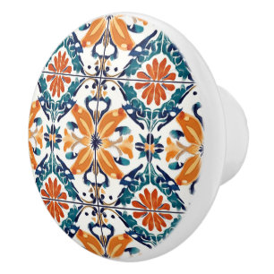 Blue Yellow and Orange Pattern  Ceramic Knob