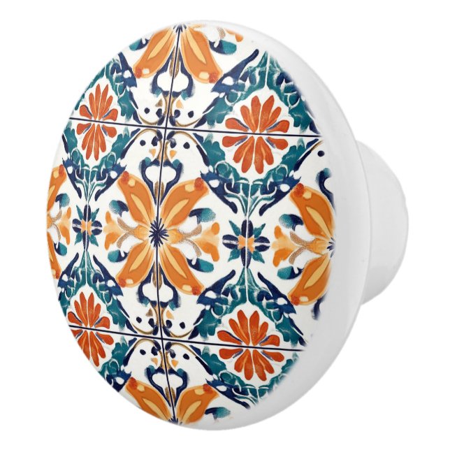Blue Yellow and Orange Pattern  Ceramic Knob (Right)