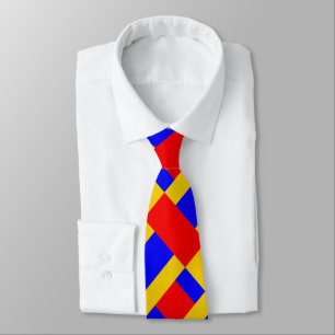 Blue Yellow And Red Colour Block Print Tie